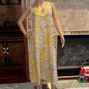 J. Jill NWT LINEN maxi dress SMALL S yellow white floral sleeveless